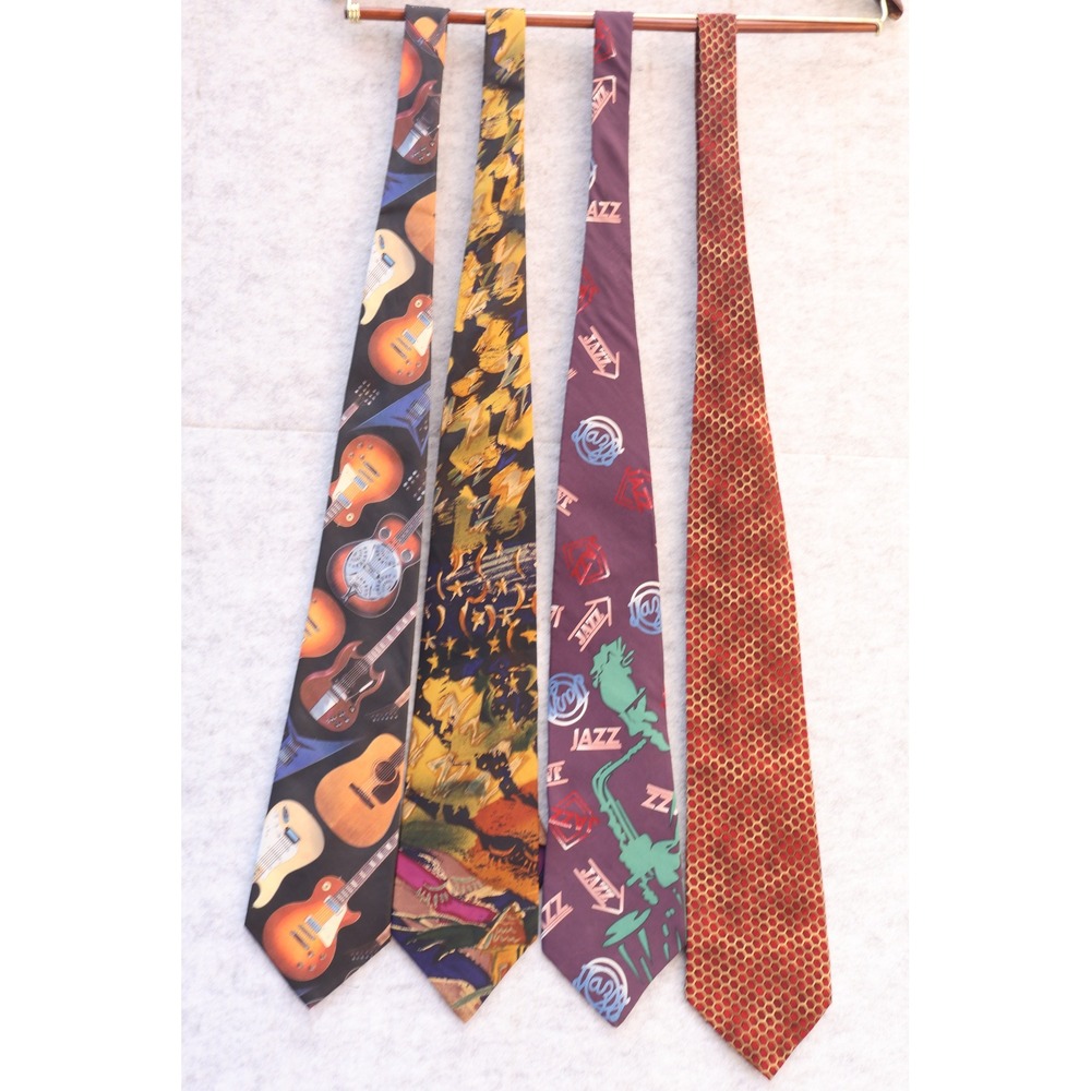 Vintage Music Tie Lot Grateful Dead Beatles Ralph Marlin Jazz Silk Neckties 4pc